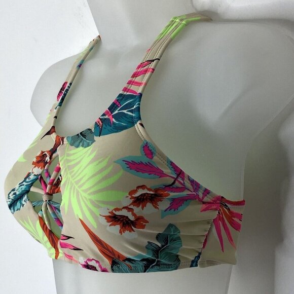 Xhilaration Womens Tropical Bikini Top with Keyhole Front Lace Up Back Sz Small - Picture 4 of 12